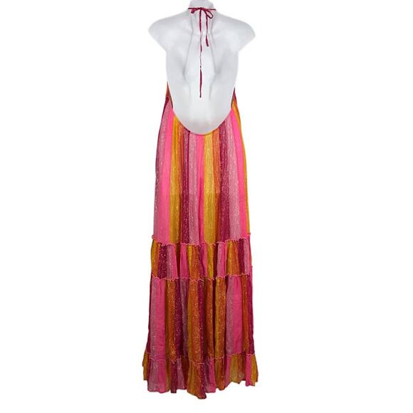Sundress Colette Maxi Dress M/L Halter Tie Neck Metallic Waist Tie Open Back NWT - Picture 3 of 8